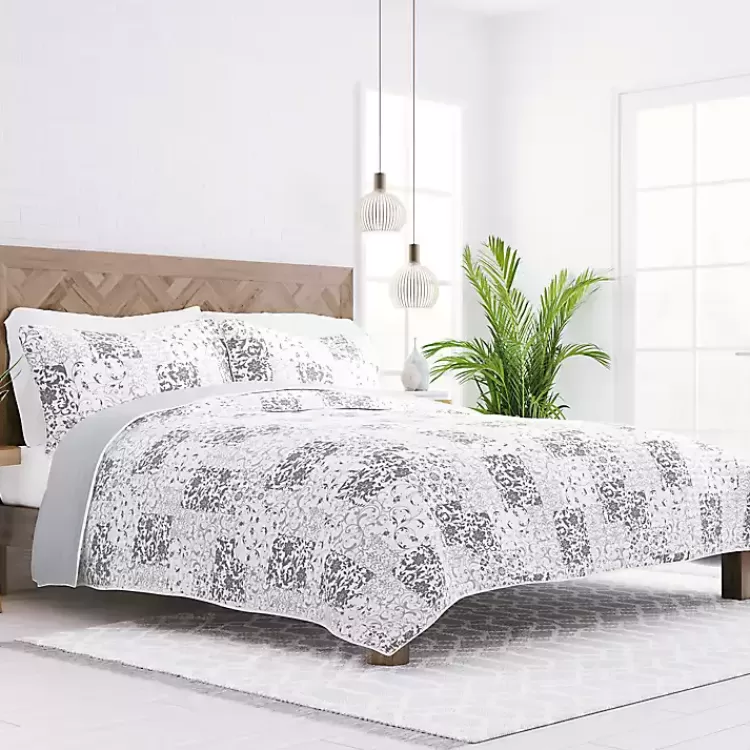 Gray Patchwork Reversible 3-pc. Queen Quilt Set>Kirklands Home Hot