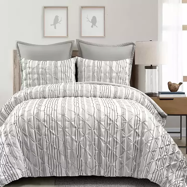 Gray Pintuck Stripe Full/Queen 5-pc. Comforter Set>Kirklands Home Store