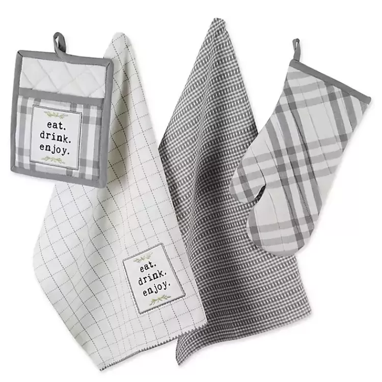 Gray Plaid Eat Drink Enjoy 4-pc. Dish Towel Set>Kirklands Home Outlet