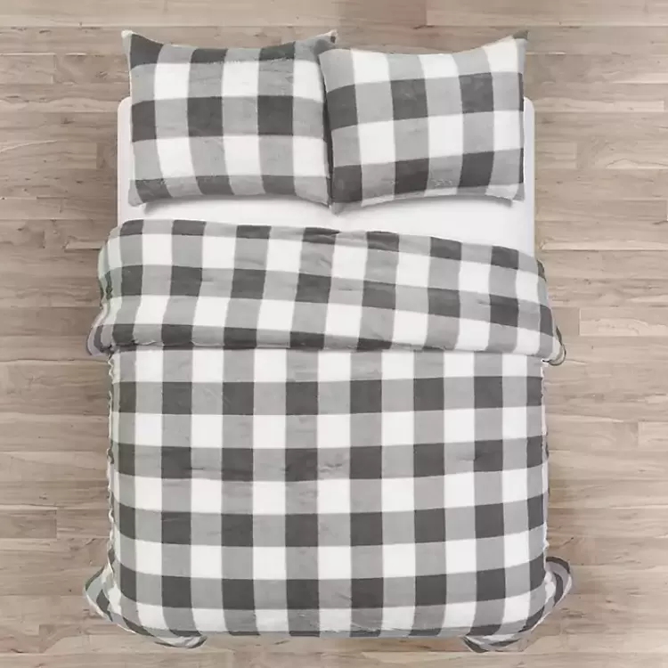 Gray Plaid Faux Fur 3-pc. Full/Queen Comforter Set>Kirklands Home Hot