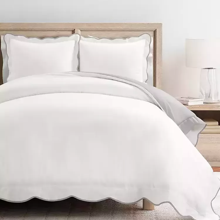 Gray Scallop Edge 3-pc. King Duvet Cover Set>Kirklands Home Shop