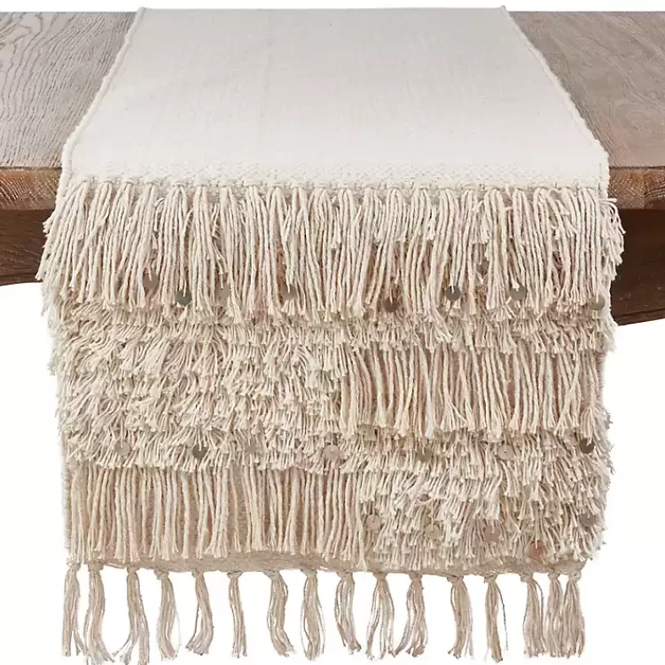 Gray Sequin Fringe Cotton Table Runner>Kirklands Home Hot