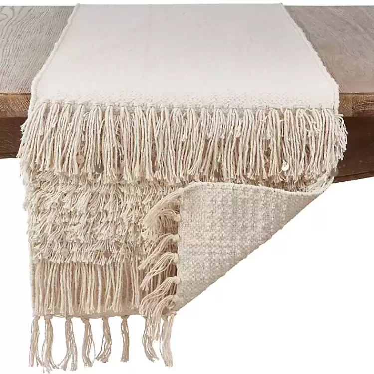 Gray Sequin Fringe Cotton Table Runner>Kirklands Home Hot