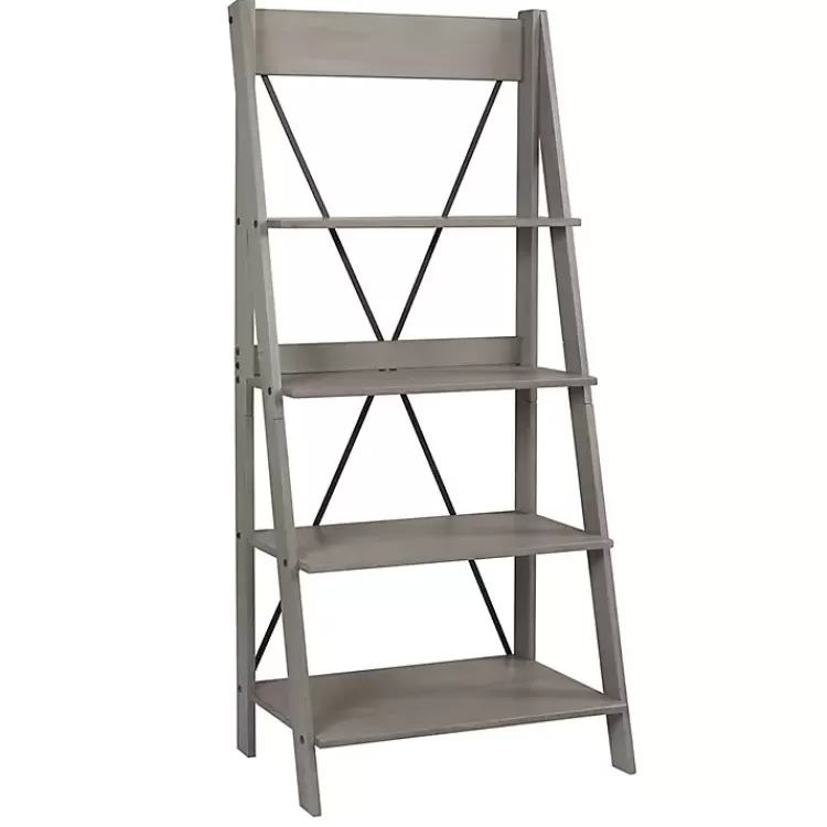 Gray Solid Wood Ladder Bookshelf>Kirklands Home Best Sale