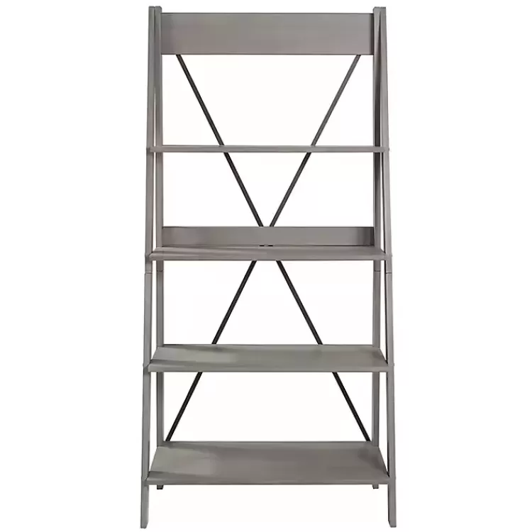 gray_solid_wood_ladder_bookshelf_3.webp Gray Solid Wood Ladder Bookshelf>Kirklands Home Best Sale