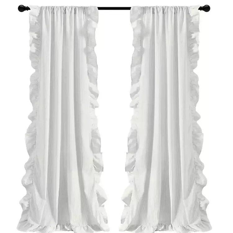 Gray Stripe Ruffled Curtain Panel Set, 84 in.>Kirklands Home Clearance