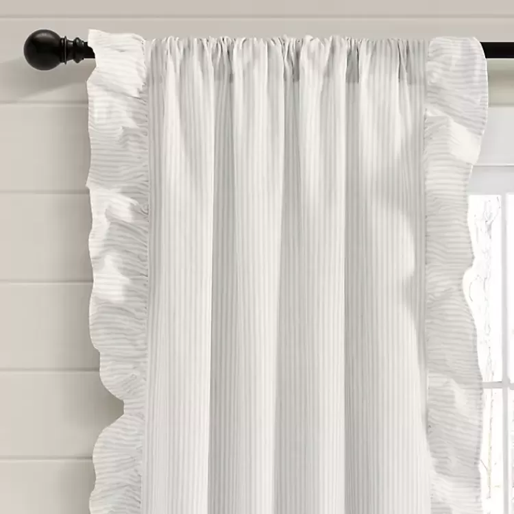 gray_stripe_ruffled_curtain_panel_set__in_2.webp Gray Stripe Ruffled Curtain Panel Set, 84 in.>Kirklands Home Clearance