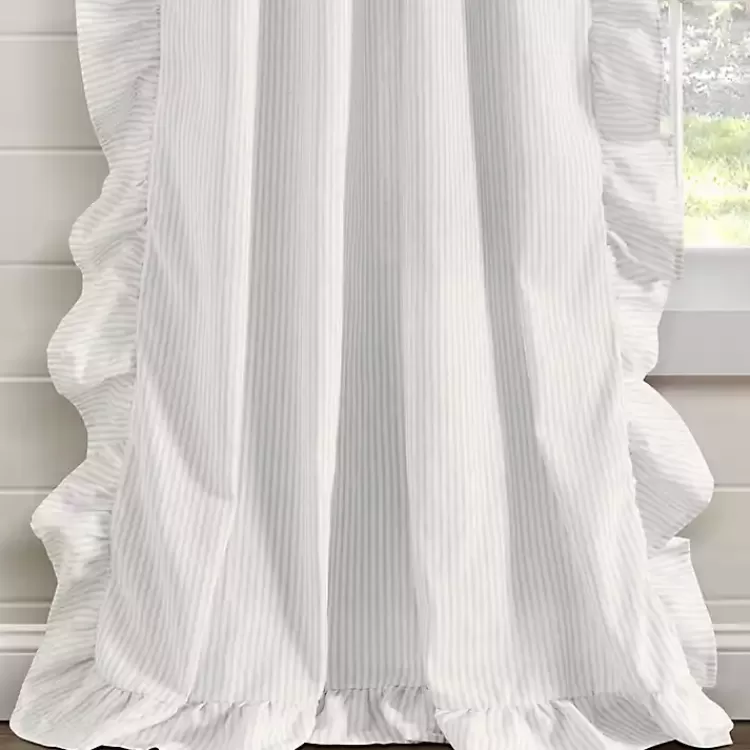 gray_stripe_ruffled_curtain_panel_set__in_4.webp Gray Stripe Ruffled Curtain Panel Set, 84 in.>Kirklands Home Clearance