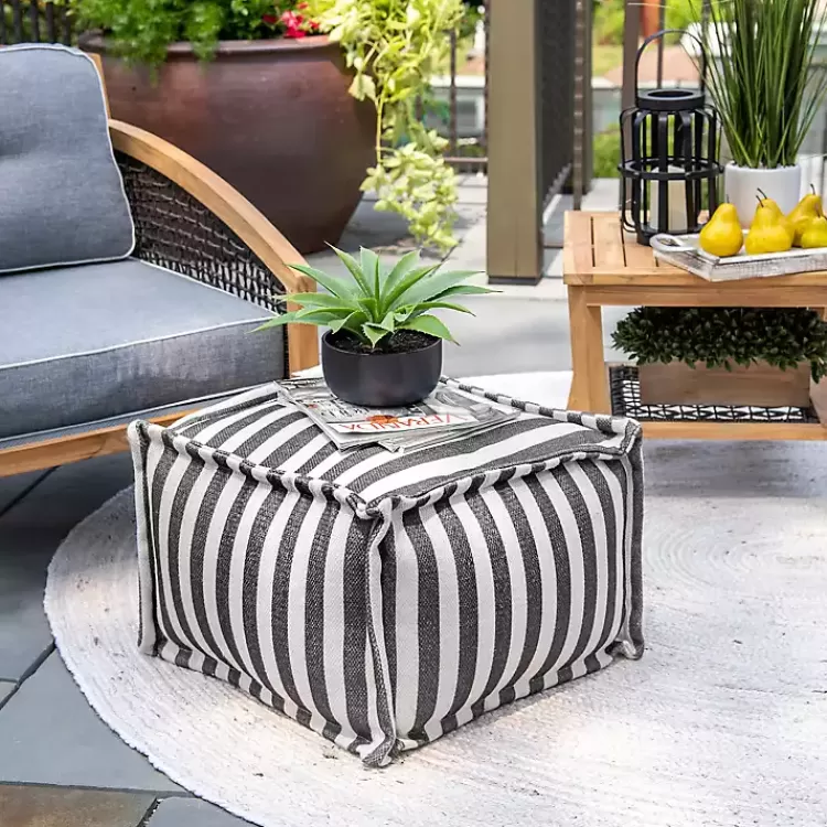 Striped Outdoor Pouf>Kirklands Home Outlet