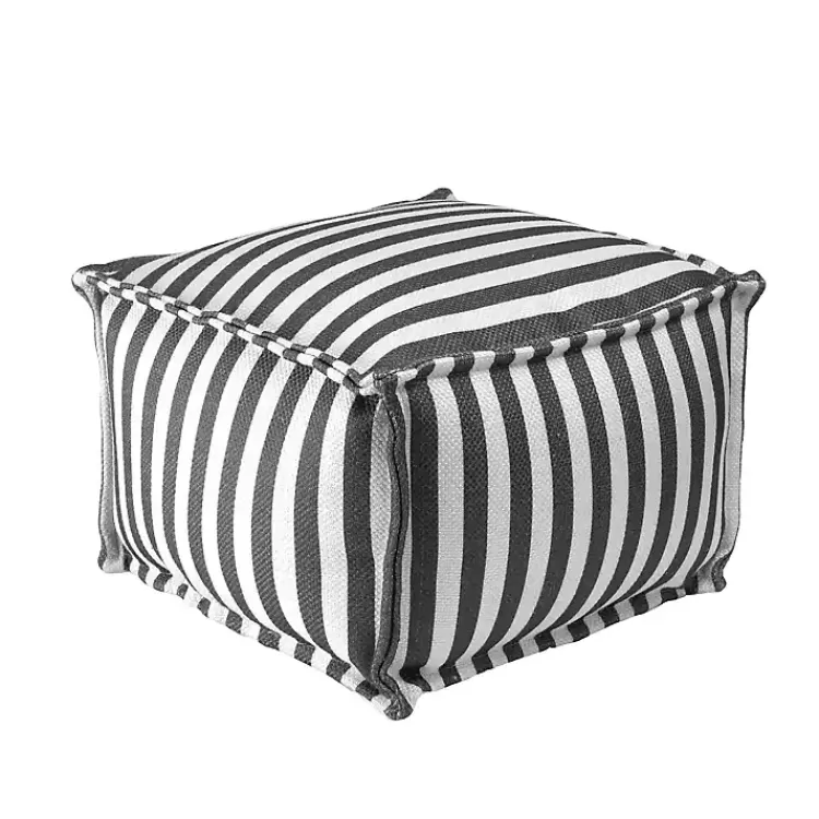 gray_striped_outdoor_pouf_2.webp Striped Outdoor Pouf>Kirklands Home Outlet