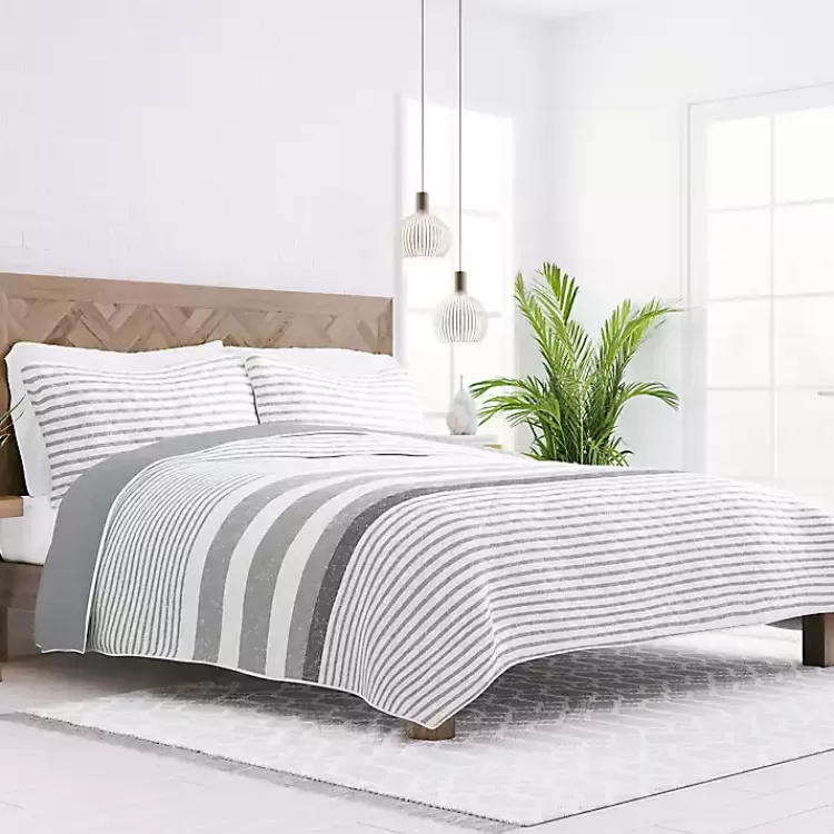 Gray Striped Reversible 3-pc. King Quilt Set>Kirklands Home Sale