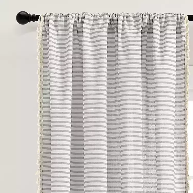 gray_striped_tassel_curtain_panel_set__in_2.webp Gray Striped Tassel Curtain Panel Set, 84 in.>Kirklands Home Clearance