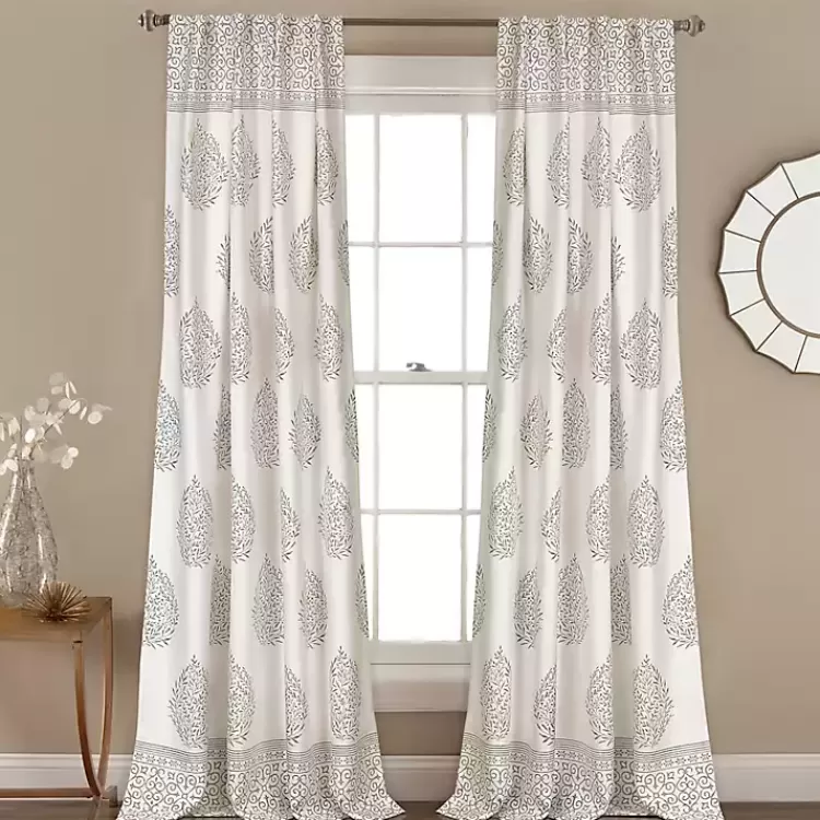 Gray Teardrop Leaves Curtain Panel Set, 84 in.>Kirklands Home Store