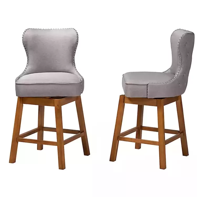 gray_tufted_back_swivel_counter_stools_set_of__2.webp Tufted Back Swivel Counter Stools, Set of 2>Kirklands Home Online