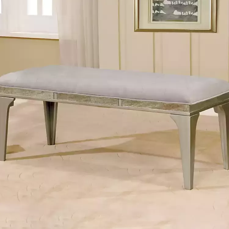 Tufted Upholstered Silver Dining Bench>Kirklands Home Outlet