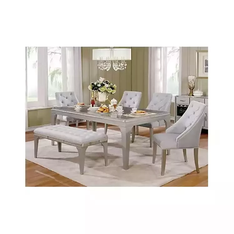 gray_tufted_upholstered_silver_dining_bench_4.webp Tufted Upholstered Silver Dining Bench>Kirklands Home Outlet