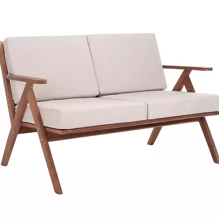 Upholstered Acacia Wood Outdoor Loveseat>Kirklands Home Store