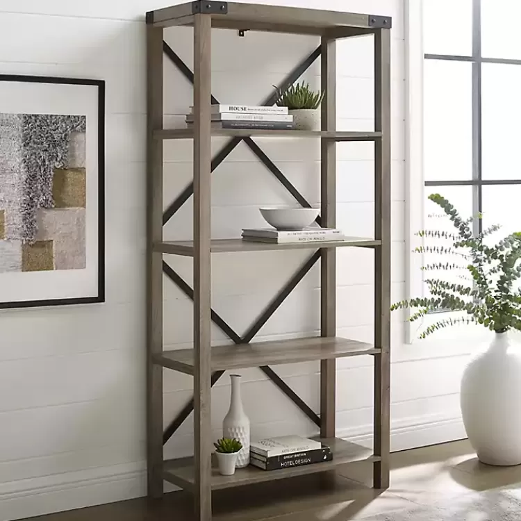 Wash Metal X Frame Back Bookshelf>Kirklands Home Shop