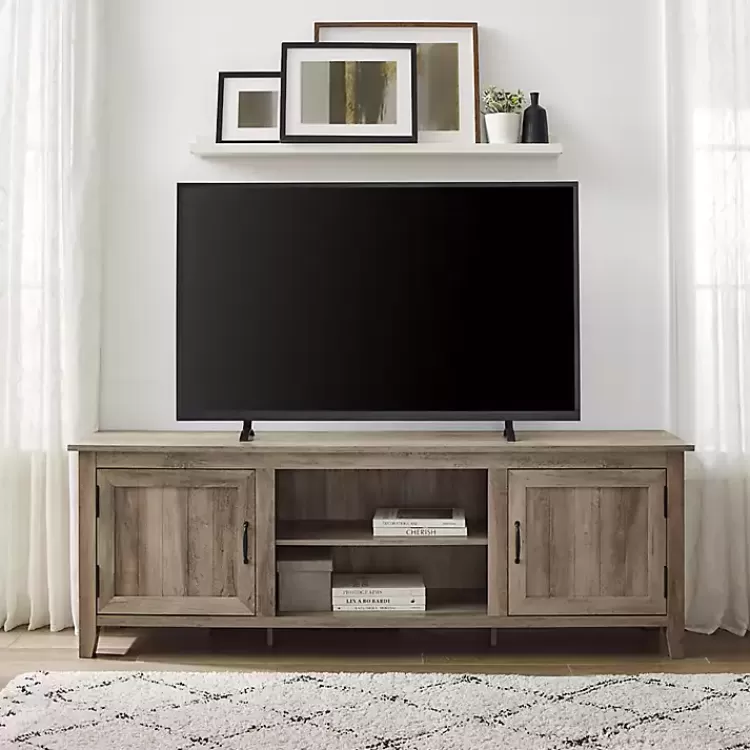 Gray Wash Wood Grooved Door TV Stand>Kirklands Home Cheap