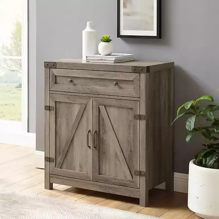 Wash Wooden and Metal Barn Door Cabinet>Kirklands Home Outlet