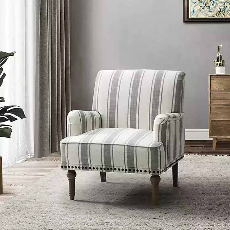 Gray White Stripe Upholstered Accent Chair>Kirklands Home Store