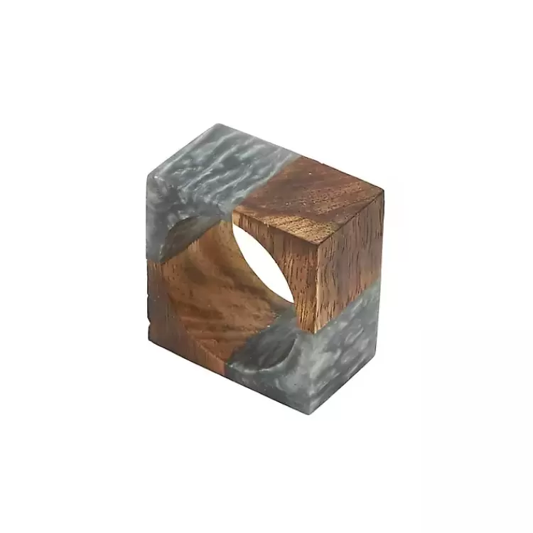 Gray Wood and Resin Square Napkin Rings, Set of 4>Kirklands Home Sale