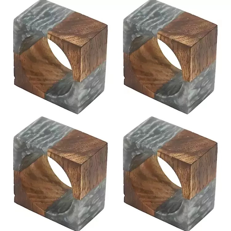 Gray Wood and Resin Square Napkin Rings, Set of 4>Kirklands Home Sale