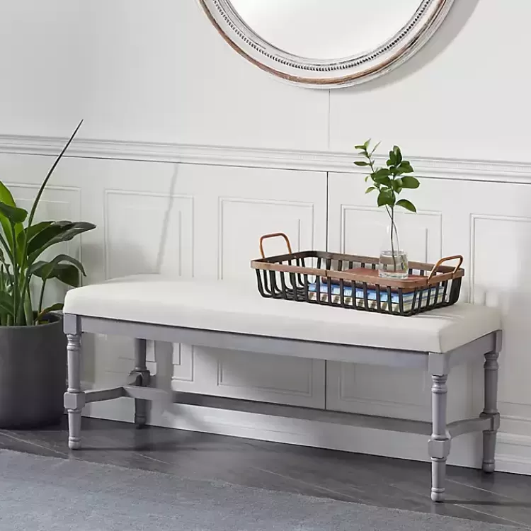 Wood Upholstered Burlap Seat Bench>Kirklands Home Fashion