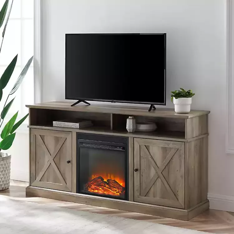 Graywash Rustic Fireplace Cabinet>Kirklands Home Hot