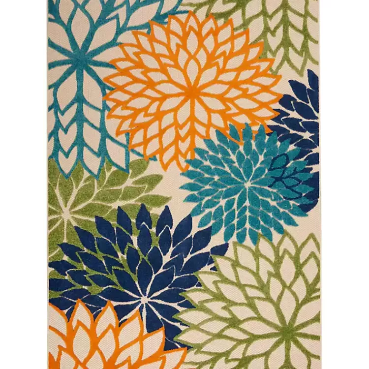 Green and Blue Floral Burst Outdoor Area Rug, 6x9>Kirklands Home Outlet