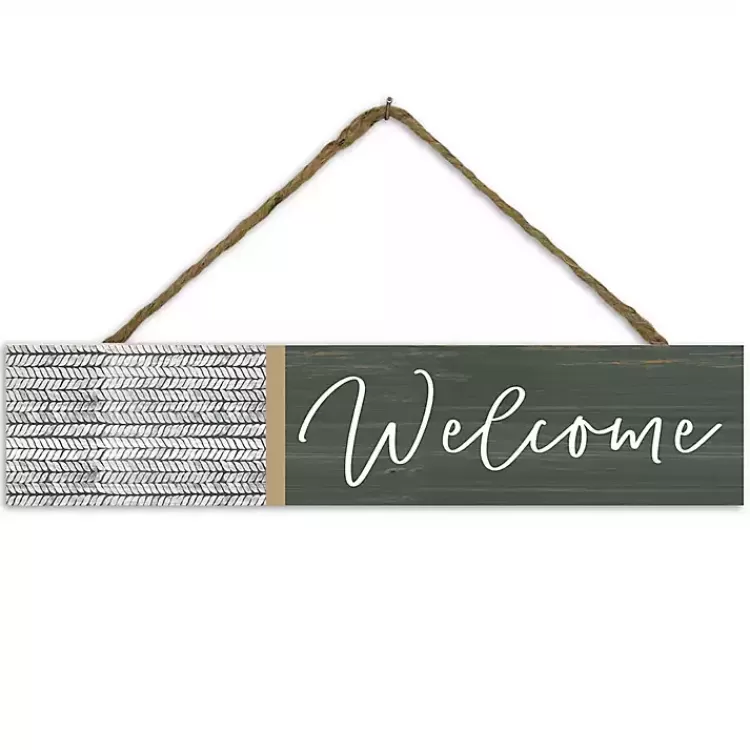 Green and White Welcome Wall Plaque>Kirklands Home Outlet