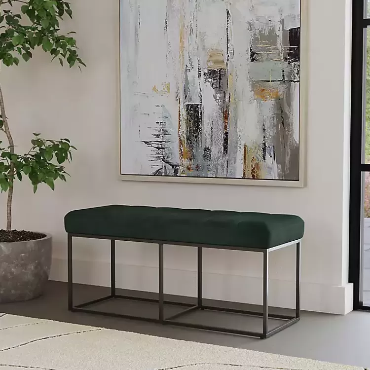 green_faux_suede_upholstered_metal_frame_bench_4.webp Faux Suede Upholstered Metal Frame Bench>Kirklands Home Shop