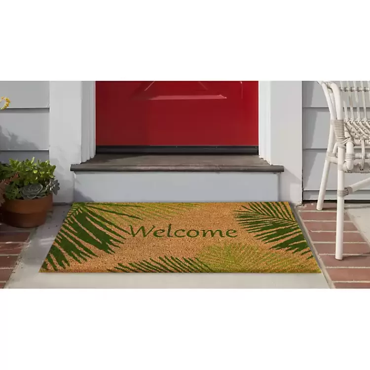 Green Palm Fronds Welcome Coir Doormat>Kirklands Home Cheap