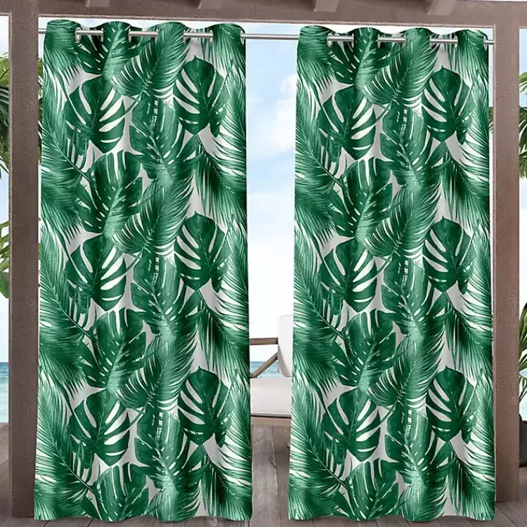 Green Palm Leaf Outdoor Curtain Panel Set, 96 in.>Kirklands Home New