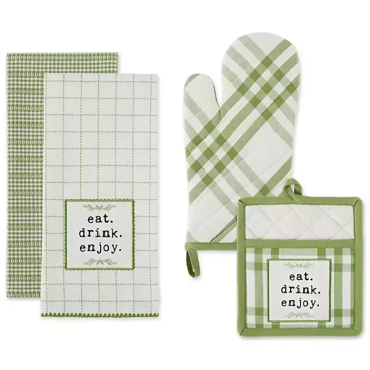 Green Plaid Eat Drink Enjoy 4-pc. Dish Towel Set>Kirklands Home Flash Sale