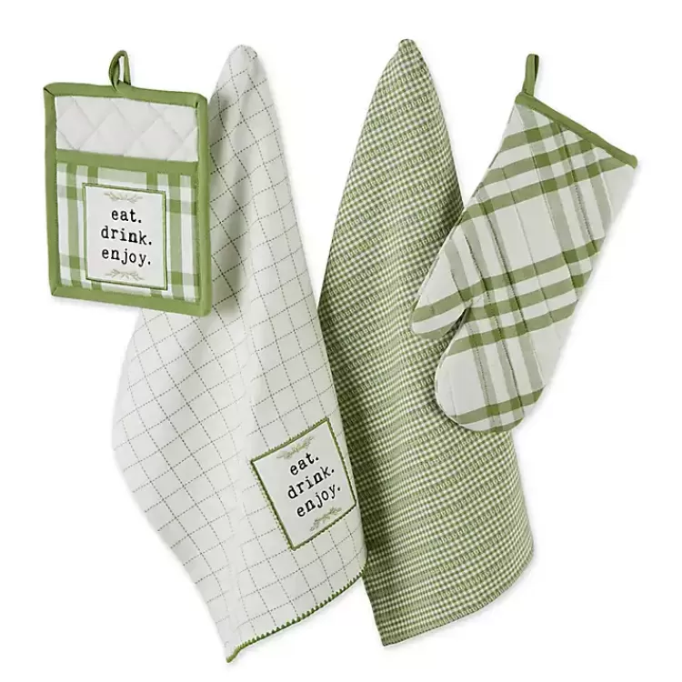 Green Plaid Eat Drink Enjoy 4-pc. Dish Towel Set>Kirklands Home Flash Sale