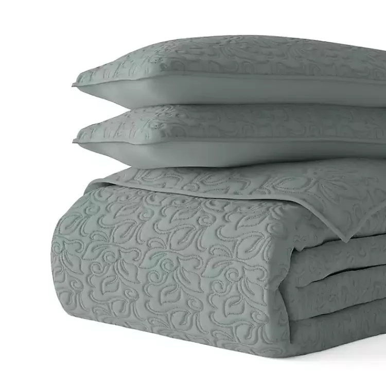 green_stitched_floral_pc_queen_quilt_set_2.webp Stitched Floral 3-pc. Queen Quilt Set>Kirklands Home Best Sale