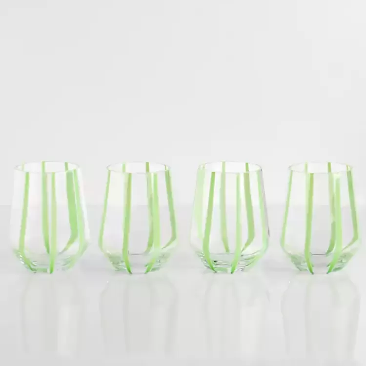 Green Striped Stemless Wine Glasses, Set of 4>Kirklands Home Best Sale