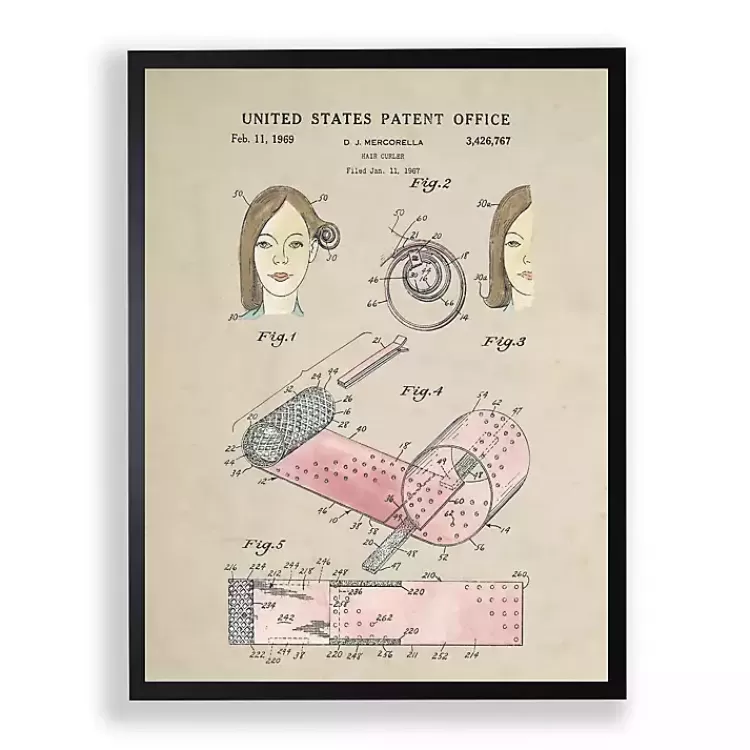 Hair Rollers Patent Framed Art Print>Kirklands Home Hot