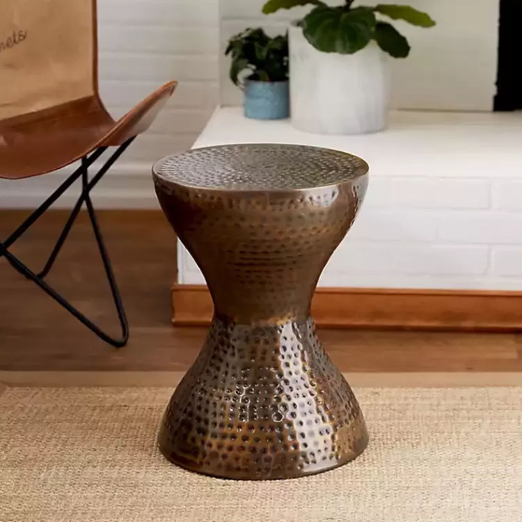 Hammered Bronze Iron Hourglass Accent Table>Kirklands Home Cheap