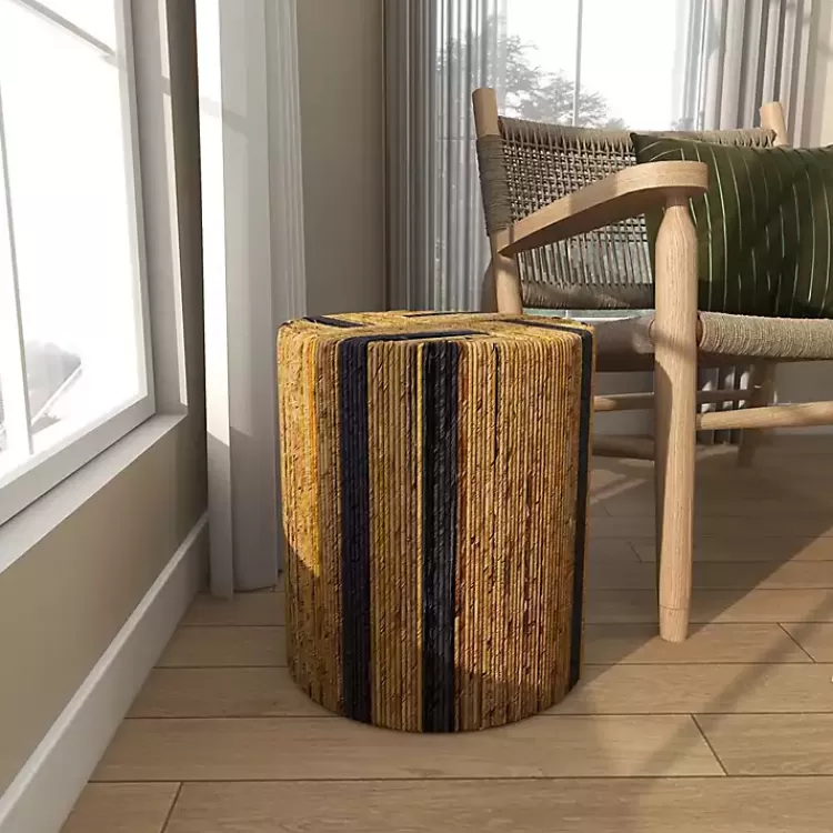 Handmade Round Banana Leaf Striped Accent Table>Kirklands Home Hot