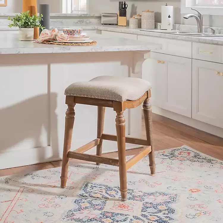 Hazelnut Upholstered Curved Seat Counter Stool>Kirklands Home Clearance