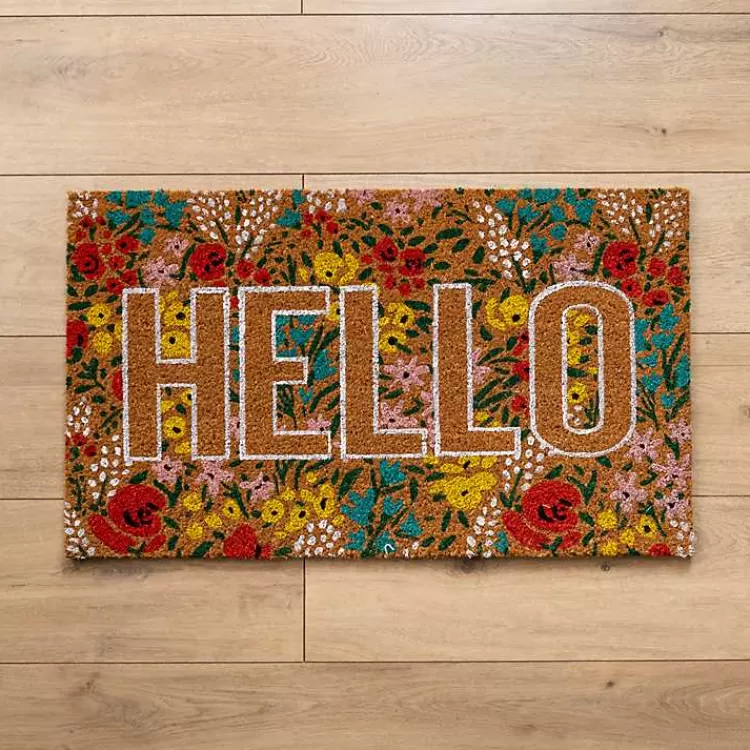 Hello Floral Coir Doormat>Kirklands Home Best Sale