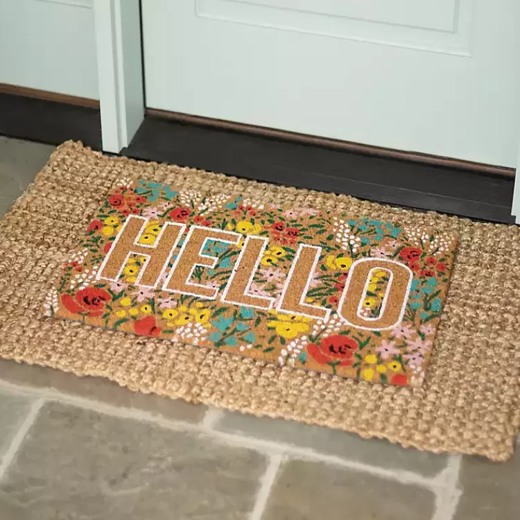 Hello Floral Coir Doormat>Kirklands Home Best Sale