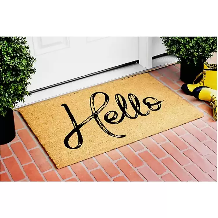 Hello Script Natural Doormat>Kirklands Home Online