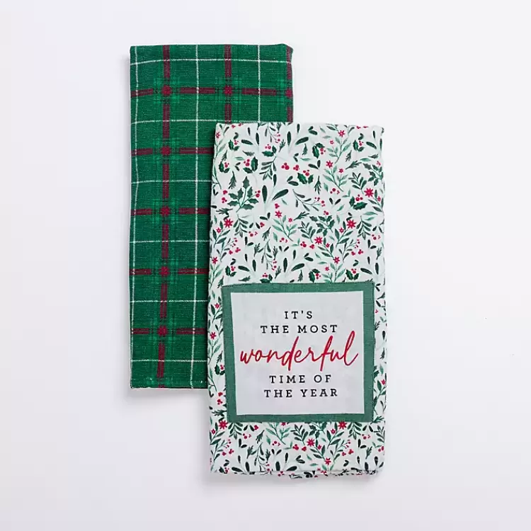 Holly and Plaid Kitchen Towels, Set of 2>Kirklands Home Clearance
