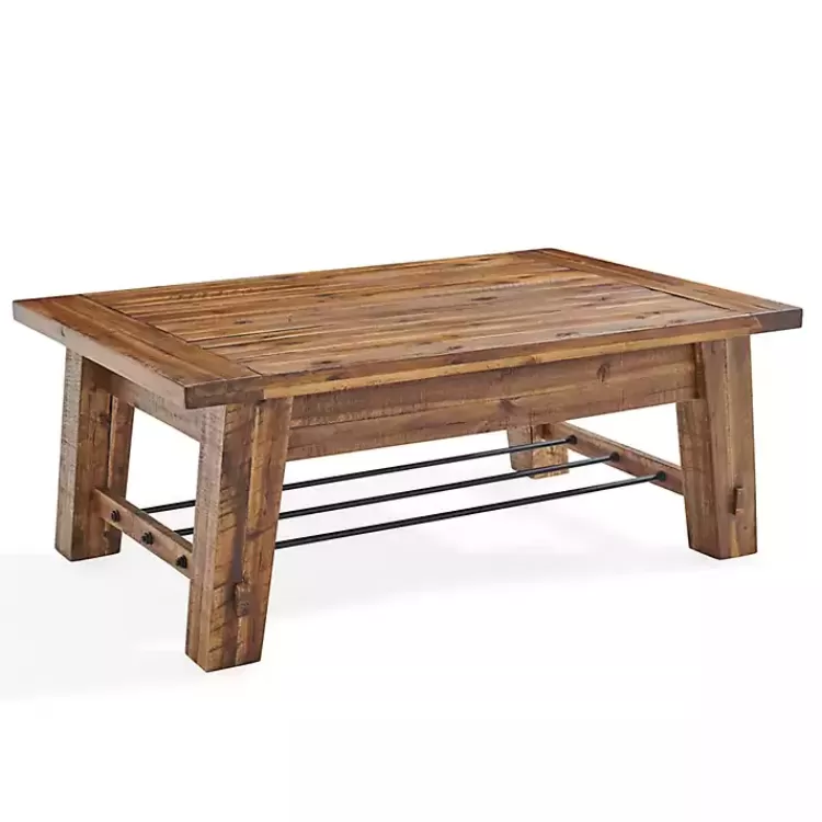 Honey Acacia Wood Coffee Table with Metal Bars>Kirklands Home Sale