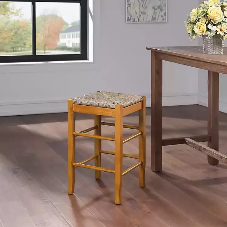 Honey Wood and Woven Rush Counter Stool>Kirklands Home Outlet