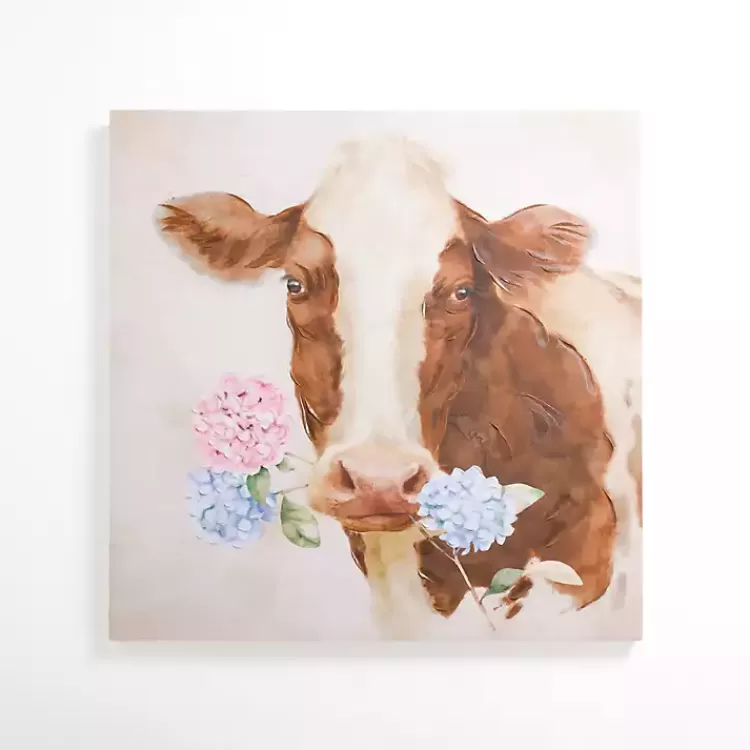 Hydrangea Cow Canvas Art Print>Kirklands Home Clearance