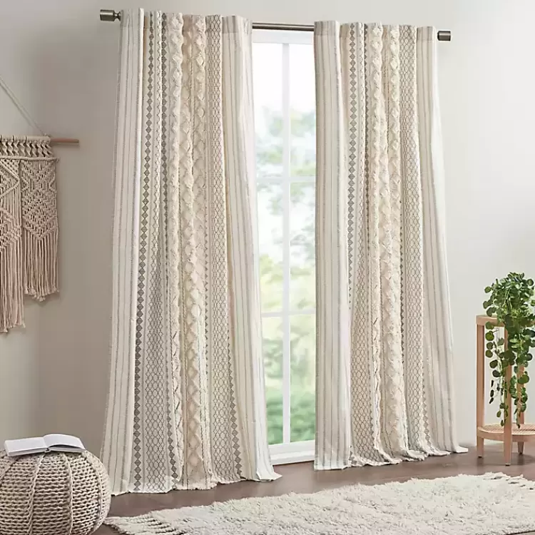 Imani Cream Chenille Stripe Curtain Panel, 84 in.>Kirklands Home Hot